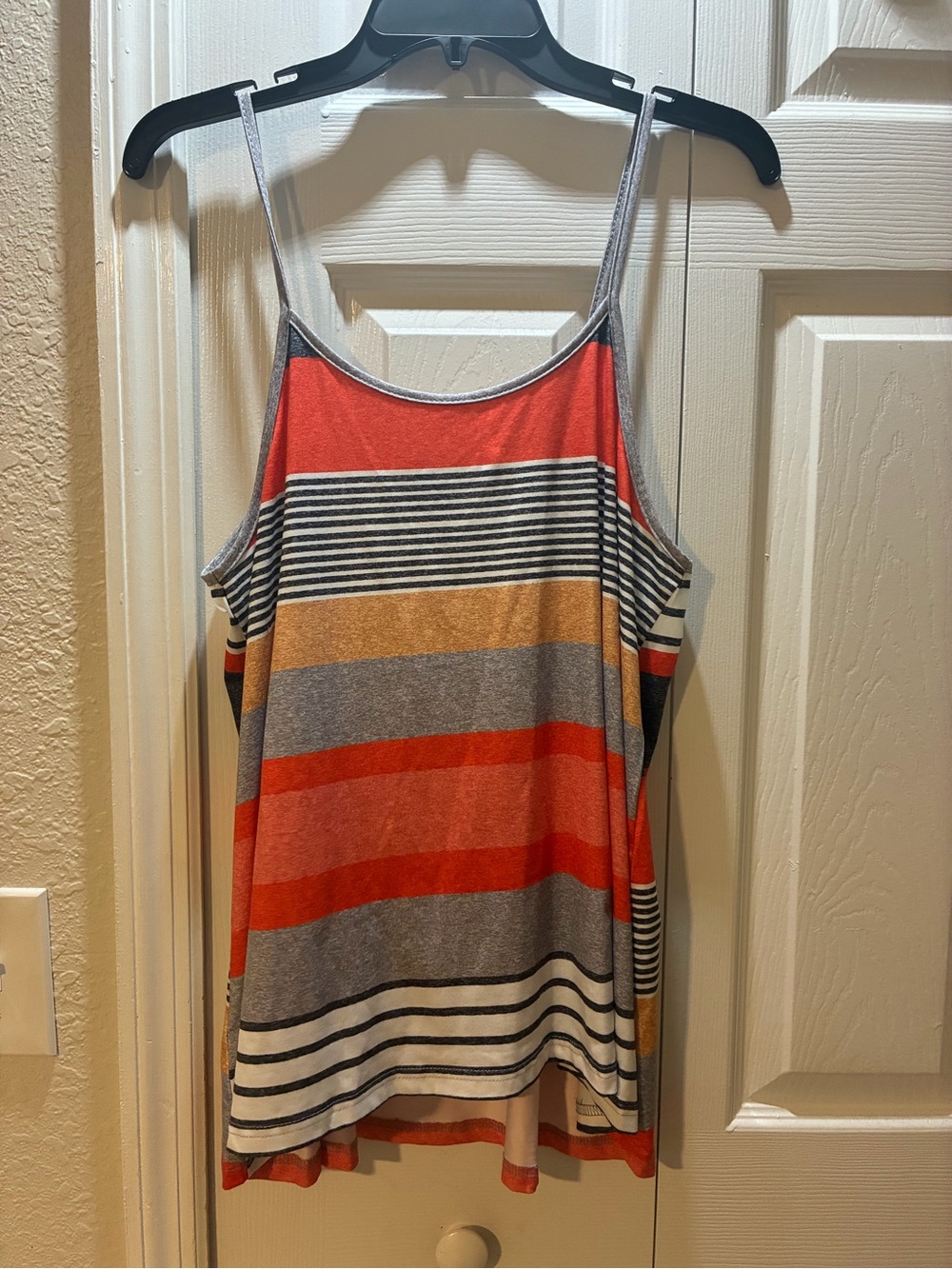 Women’s Striped Spaghetti Strap Tank Top - Red, Gray, Mustard